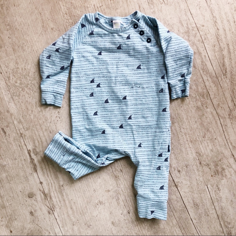 Petit Lem blue Shark baby one piece